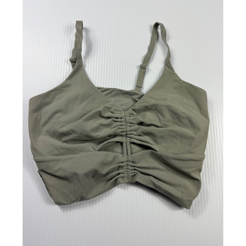 Athleta Bra Crop Top Adjustable Straps Olive Green Ruched Front Medium
